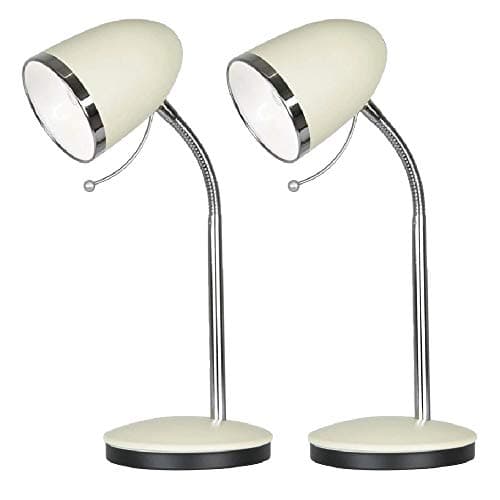 Image of Britalia 2 Pack - Cream & Chrome Vintage Retro Table Desk Lamp | Metal Dome Adjustable Head | 1 x E27 ES Bulb Required (Not Included) | Study - Office - Task Light | Inline Switch Operated