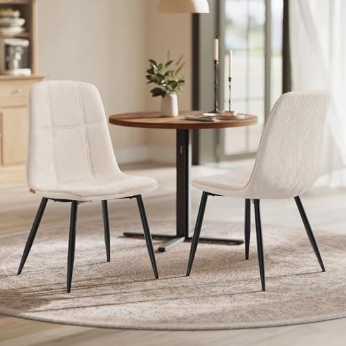 Image of VASAGLE Dining Chairs Set of 2, Kitchen Chairs, Metal Frame, Adjustable Feet, Easy to Clean, Chenille Fabric, Glacier-Textured Synthetic Leather, for Kitchen, Cream White KDC187WD02