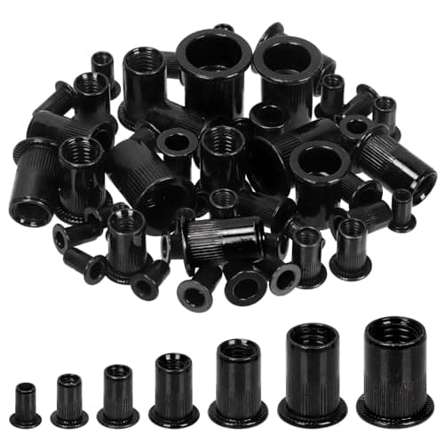 Image of Glarks 100Pcs M3 Rivet Nuts Carbon Steel Metric Rivet Nuts Black Zinc Plated Carbon Steel Flat Head Rivnut Threaded Insert Assortment Set