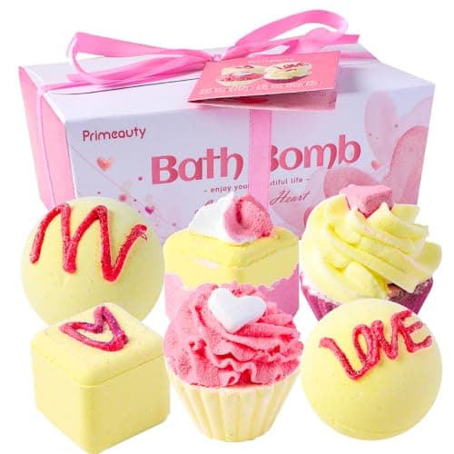 Image of 6 Pieces Sweetheart Bath Bombs Gift Set for Women and Girls, Assorted Cupcake & Heart Designs, Spa Bath Ball Fizzies with Essential Oils, Ideal for Christmas, Birthday, Valentine's Relaxation Gifts