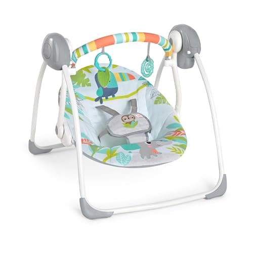 Image of Bright Starts Rainforest Vibes Portable Compact Baby Swing with TrueSpeed, Toy Bar included, Newborn and up