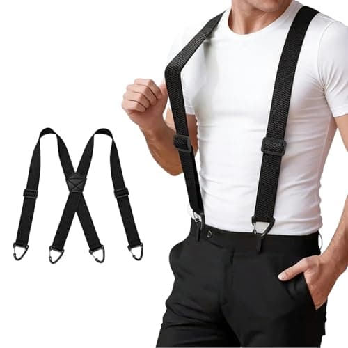 Image of Tacitmeet Braces for Men Trousers, Adjustable Mens Braces with X Back Suspenders and 4 Snap Loop, Elastic Heavy Duty Suspenders for Jeans Pants, Black