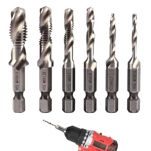Image of 6 PCS HSS Drill Bit Set,HSS Combination Drill and Tap Set,Combination Drill and Metal Drill Bits,M3 M4 M5 M6 M8 M10 Metric Thread Screw Taps Tool,1/4" Hex Shank for Screw Tapping in Steel