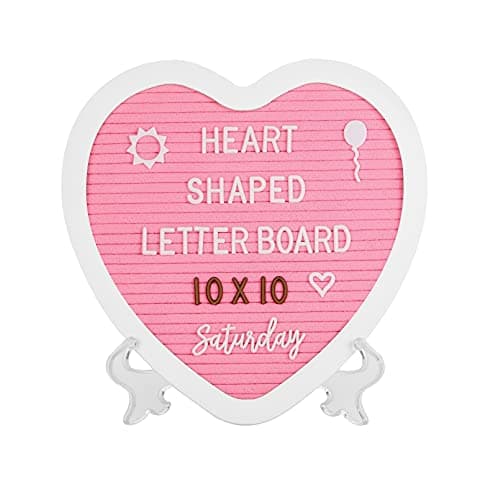 Image of G GAMIT Heart-Shaped Felt Letter Board Message Sign,10x10 inches Message Board with 465 Changeable White&Golden Letters,Numbers,Cursive Words and Stand for Party,Pregnancy,Wall&Tabletop Decor (Pink)