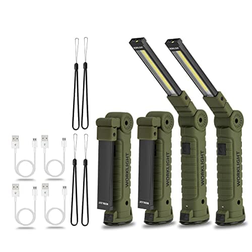 Image of Rechargeable Work Light,Vagocom LED Super Bright Flashlight Tools COB Torch Portable Inspection Lamps with Magnetic and Tail Rope for Gifts,Garage,Workshop,Camping,Emergency(4 Pack)