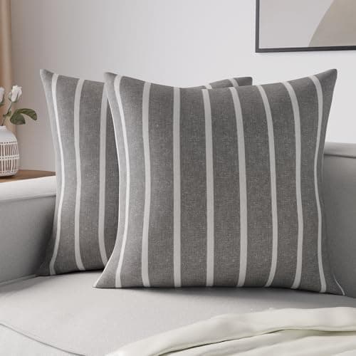 Image of Encasa XO Cushion Covers 2 pcs set (50x50 cm) - Roma Grey Stripes - Decorative Large Square Colourful Washable Eco - Cotton, Throw Pillow Cases for Living Room, Sofa, Bedroom, Home & Hotel