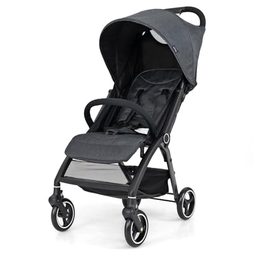 Image of COSTWAY Baby Pushchair, One Hand Foldable Toddler Stroller with Adjustable Backrest & Canopy, 5-Point Harness, Storage Basket, Lightweight Travel Pram for Infants 0-36 Months (Gray)