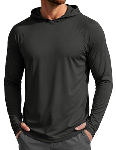 Image of MAGCOMSEN Men's Sun Protection Long Sleeve Running T Shirt UPF 50+ Lightweight Sports Hoodies Quick Dry Gym Hooded Top for Fishing,Black,2XL