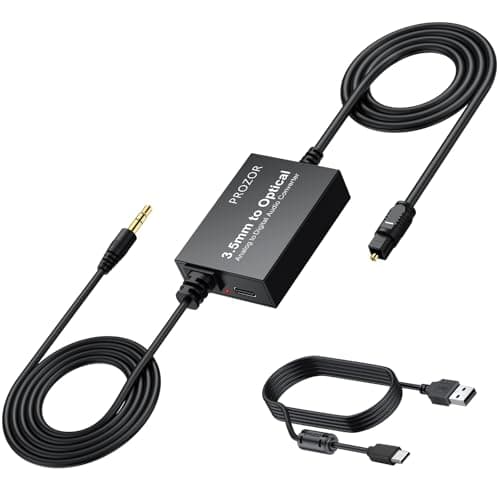 Image of PROZOR Analog to Digital Audio Converter - 3.5mm to Optical Converter Cable Analogue 3.5mm Signals Into Toslink SPDIF Optical Digital Signals (No Support for Optical to 3.5mm)