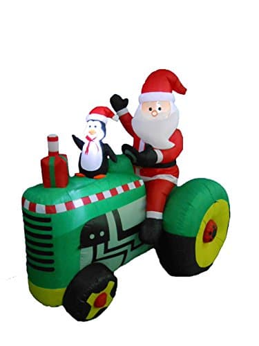 Image of BZB Goods 5.3 Foot Tall Christmas Inflatable Santa Claus Drive Tractor with Penguin LED Lights Outdoor Indoor Holiday Decorations Blow up Lawn Inflatables Home Family Decor Yard Decoration