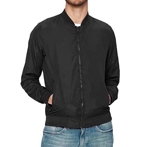 Image of BRAVE SOUL Mens Bomber Jacket Full Zip 100% Polyester Long Sleeve Outdoor Jacket for Men UK, Black Colour, Size: L