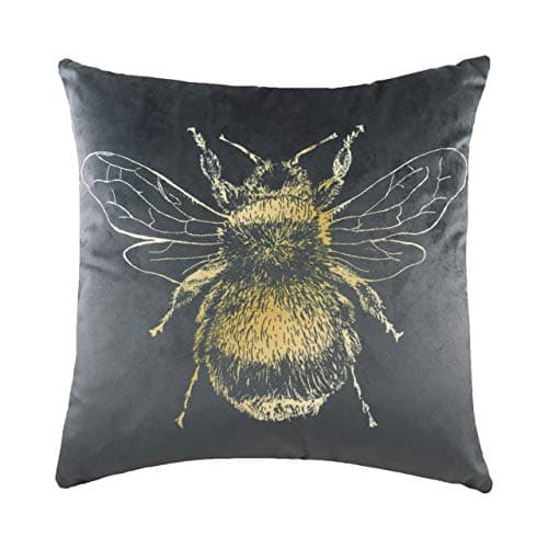 Image of Evans Lichfield Gold Bee Polyester Filled Cushion, Grey, 43 x 43cm