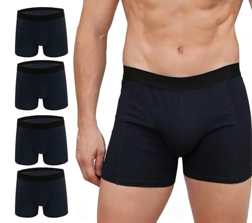 Image of ZLYC Men's Cotton Boxer Shorts Trunks Underwear Multipack No Fly(4 Pack Navy),M
