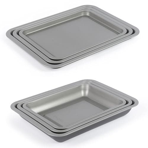 Image of Salter Essentials 6-Piece Baking and Roasting Tray Set – Non-Stick Coating, 31/35/39cm Stackable Oven Sheets & Roasters, Dishwasher Safe, Easy to Clean, Made in the UK, Durable, Lightweight, PFOA-Free