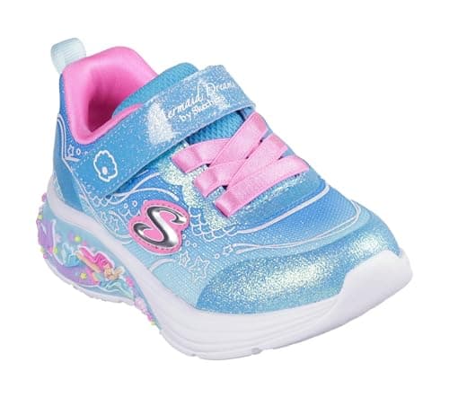 Image of Skechers Baby Girl's My Dreamers Lil Mermaid Sneaker, Blue Sparkle Mesh/Multi Trim, 9 UK