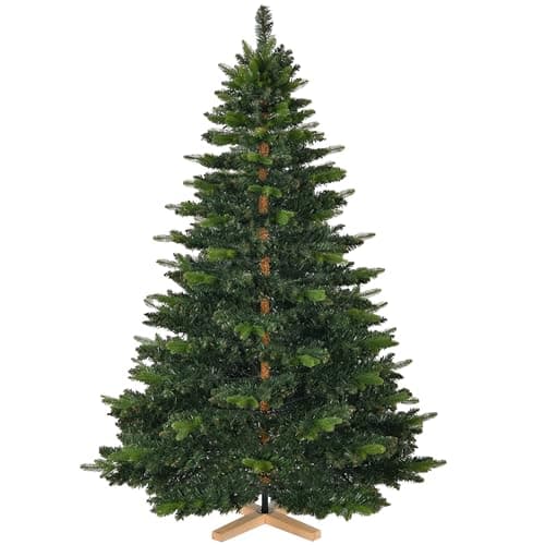 Image of Asinse 7ft Artificial Christmas Tree with 1520 PE+PVC Tips, Full Realistic Spruce Pine Xmas Tree with Metal Hinges & Foldable Wooden Base for Home Office Party, Quick Setup, Green