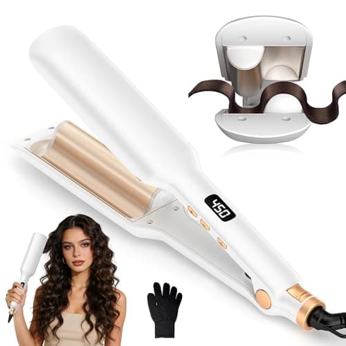 Image of Wave Curling Iron 2 Barrel Crepe Hair Waver Crimper 25mm/1inch with 14 Adjustable Temperature (120-230°C), Mermaid Hair Waver for Wavy Hair, Dual Voltage, Anti-Scald – for Beach Waves & Mermaid Hair