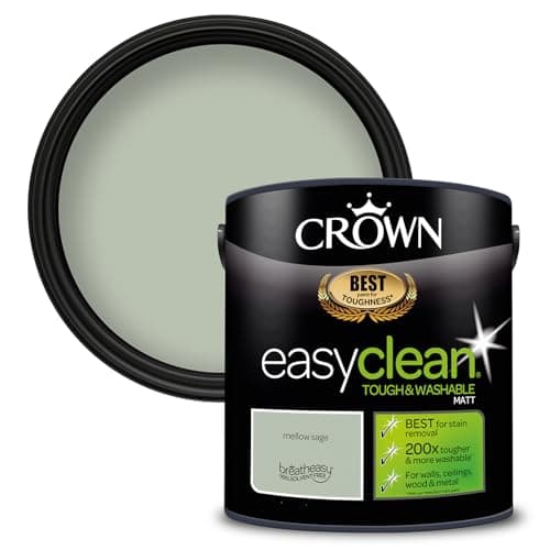 Image of CROWN Mellow Sage - Tough & Washable - Matt Emulsion Paint - Stain Resistant - Pale Sage Green Paint - 2.5L