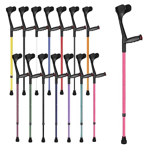 Image of Ossenberg Soft Grip Open Cuff Crutch - Pink - Single | Height Adjustable Elbow Walking Crutch for Men Women Adults Arthritic Mobility Comfy Handle Forearm Ergonomic Injury Recovery Rehab
