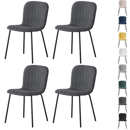 Image of mcc direct Set of 4 Soft Fabric Dining Chairs with Upholstered Seat and Metal Legs for Dining Room, Living Room and Kitchen Room - New Bella (Dark Grey)