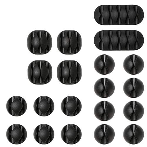 Image of URAQT Cable Clips Holders 20 Pcs Cable Tidy Clips Management, Desktop Cord Holder, Charging Cord Cable Management for Home, Office, Car and Desk, Black