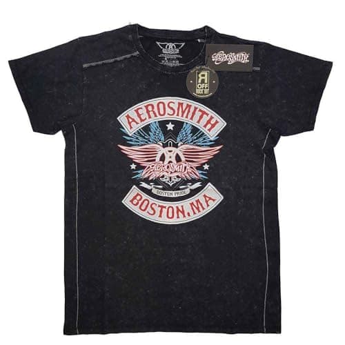 Image of Aerosmith T Shirt Boston Pride Band Logo Official Unisex Black Snow Wash S