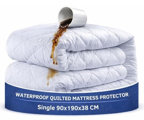 Image of The Pure Thread 100% Waterproof Mattress Protector Single Bed – 34cm Extra Deep Fitted Cover, Noiseless Breathable Quilted Mattress Cover, Hypoallergenic Single Bed Mattress Protector (90×190cm)