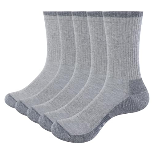 Image of YUEDGE Women's Hiking Walking Socks Moisture Wicking Grey Cotton Rich Cushioned Womens Socks for Women 4-7, Padded Safety Military Welly Work Boot Socks, Multipack, 5 Pairs