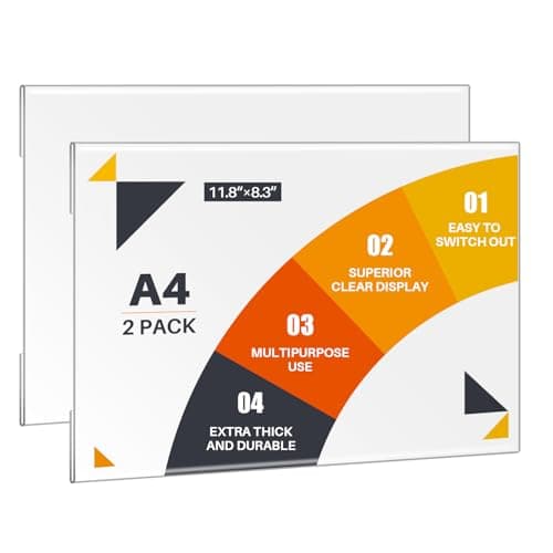 Image of WenYa A4 Acrylic Frame Wall Sign Holder (Landscape, 2-Pack) - Frameless Self-Adhesive Wall Poster Display Frame for Office, Store, Restaurant - No Drilling Needed, Clear Document Holder