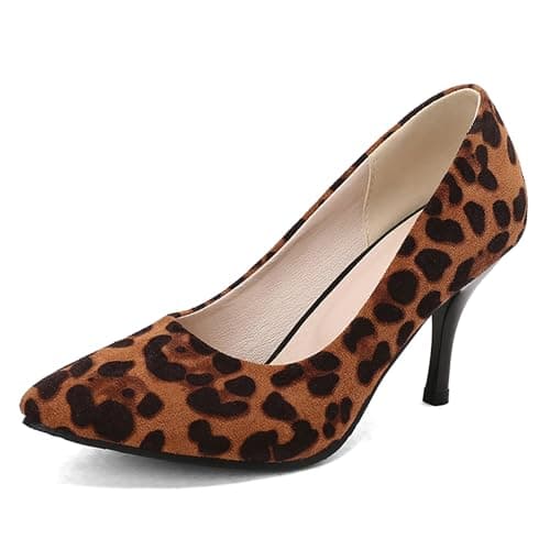 Image of Bviennic Womens Elegant Stiletto High Heel Pointed Toe Party Party Work Court Shoes Brown-Leopard-Print Size 6 UK/40
