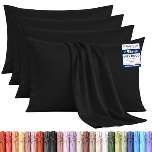 Image of Utopia Bedding - 4 Pack Pillow Cases - OEKO-TEX - Standard Size 50x75 cm - 100% Brushed Microfiber Pillowcases with Envelope Closure, pillows not included - Wrinkle, Fade, & Stain Resistant - Black