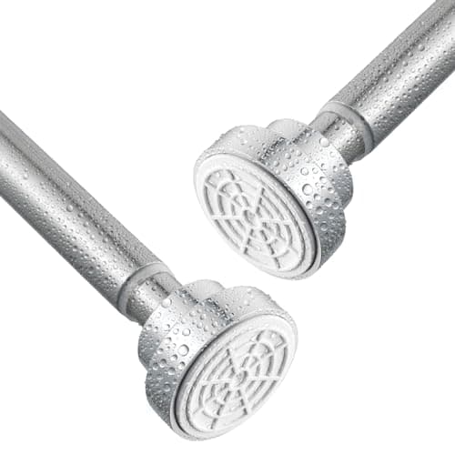 Image of Shower Curtain Rod, Stainless Steel Extendable Shower Curtain Pole Tension Rods for Curtain No Drilling Shower Curtain Rail Net Curtain Poles for Bathroom Window Closet Kitchen Wardrobe 115-185cm
