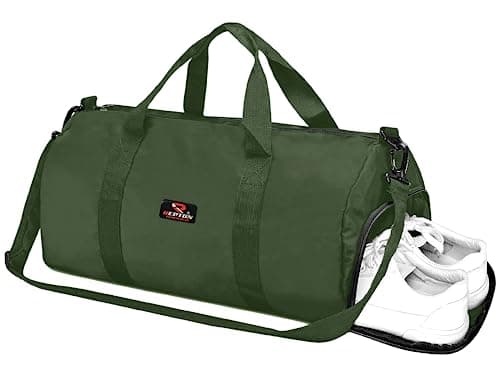 Image of Gym Duffle Bag with Shoe Compartment Foldable Men Women Travel Fitness Holdall Sports Bags - Shoulder Strap Swimming Basketball Tennis Luggage Weekender Light Weight Dry Bags (Olive Green) 37L