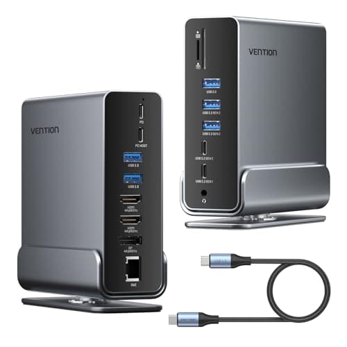 Image of VENTION Docking Station Dual Monitor 15-in-1 Triple Display USB C Laptop Docking Station for Windows PC, Thunderbolt 3/4, Dell, HP, with Dual 4K HDMI, DP, 10Gbps USB, RJ45, 100W PD, Audio, SD/TF