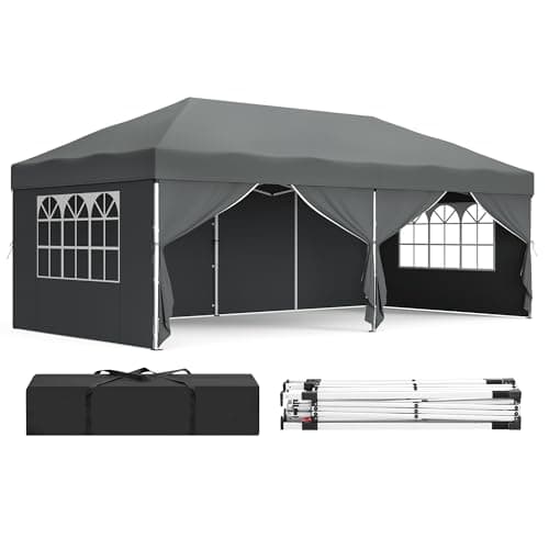 Image of SONGMICS Gazebo with Sides, Pop Up Gazebo, UPF 50+, Drizzle-Resistant Folding Canopy Tent, Heavy-Duty Outdoor Shade with Carry Bag, Marquee, Garden, Patio, Party, 6m x 3m, Dark Grey GCT204GZ01