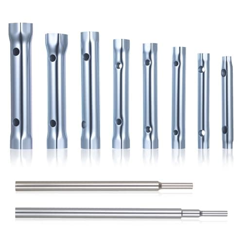 Image of Tiugbjkgk 10 Pcs Tap Box Spanner Set, Tubular Box Spanner Set with 2 Pcs Tommy Bars, 6-22mm Metric Plumbing Tap Spanners & Wrenches for Sink Tightening