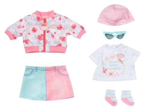 Image of Baby Annabell Deluxe Spring Outfit 43cm - For Dolls - Easy for Small Hands, Creative Play Promotes Empathy & Social Skills, For Toddlers 3 Years & Up - Includes Jacket, Shirt, Skirt, Sunglasses & More