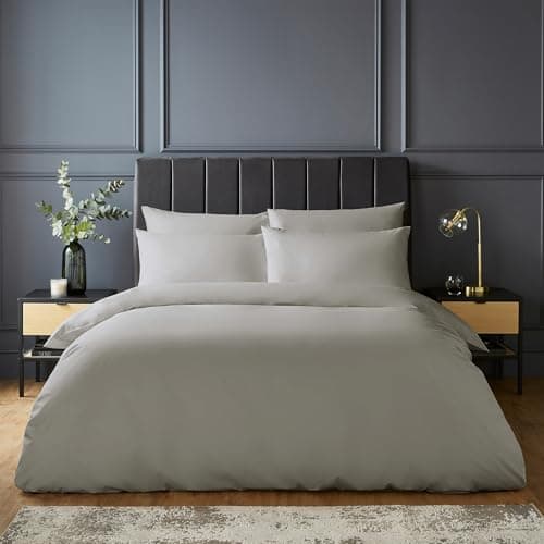 Image of Silentnight Pure Cotton Duvet Set - Luxurious Cool Soft Touch 200 Thread Count - Button Fastening - Breathable 100% Cotton Quilt Cover + Pillowcase Bed Set - Machine Washable, Light Grey, Double