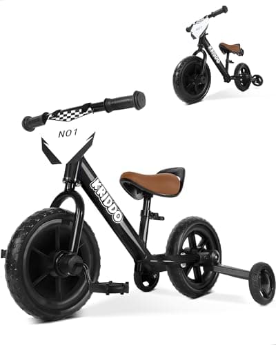 Image of KRIDDO 2-in-1 Kids Tricycle and Toddler Balance Bike 2 Year Old, Detachable Pedals and Stowable Training Wheels, DIY Plate, Riding Trikes Toy for Ages 18 Months to 3 Years, Black