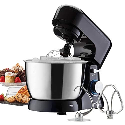Image of Cooks Professional Stand Mixer 1000W with 8 Speeds & Pulse Function, 4.5L S-Steel Mixing Bowl, Splash Guard, Whisk, Beater & Dough Hook | Electric Kitchen Mixer for Cakes, Bread, Baking | Black