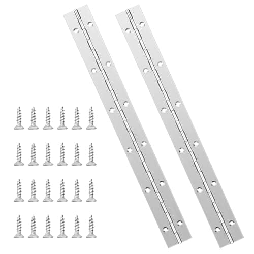 Image of Stainless Steel Hinges 12 Inch, Flat Heavy Duty Continuous Polished Hinges with Holes Door Cupboard Hinge with 24 Screws for Wood