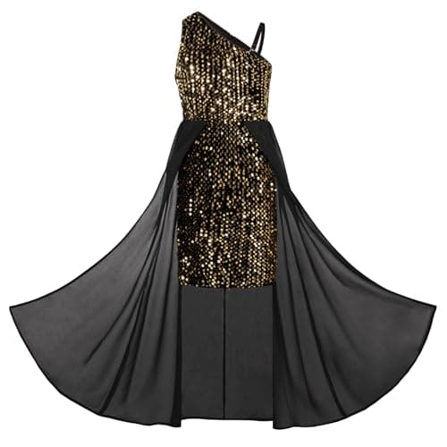 Image of GRACE KARIN Girls A-Line Maxi Dress - Casual Party & Formal Wedding - Children's Clothing - Cute Princess Dress - 8 Years - Gold Sequins on Black