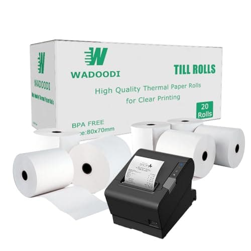 Image of 80 x 70mm x 12.7mm Thermal Paper Till Receipt Rolls for EPOS Printer, POS Terminal, Cash Register (20)