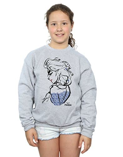 Image of Disney Girls Frozen Elsa Sketch Mono Sweatshirt 5-6 Years Sport Grey