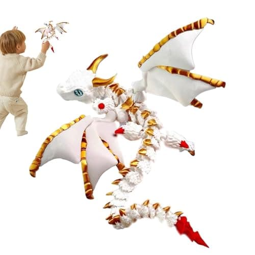 Image of 3D Printed Dragon with Wings - Articulated Winged Model, 11.81in Flexible Figures, Sturdy Blend with Firm Stability, Collectible Aid, Desk Accessories for Home Office Tabletop Bookshelf Bedroom Use