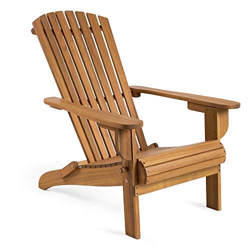 Image of VonHaus Folding Adirondack Chair - Natural Foldable Fire Pit Chair for Garden, Terrace, Patio, Balcony & Outdoors - Water Resistant Acacia Hardwood Garden Seat with Wide Armrests & Sloped Back