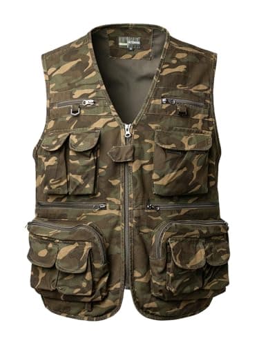 Image of Oralidera Mens Outdoor Fishing Vest Multi Pocket Work Utility Vest Sleeveless Hunting Gilet Photography Waistcoat, Camo, L