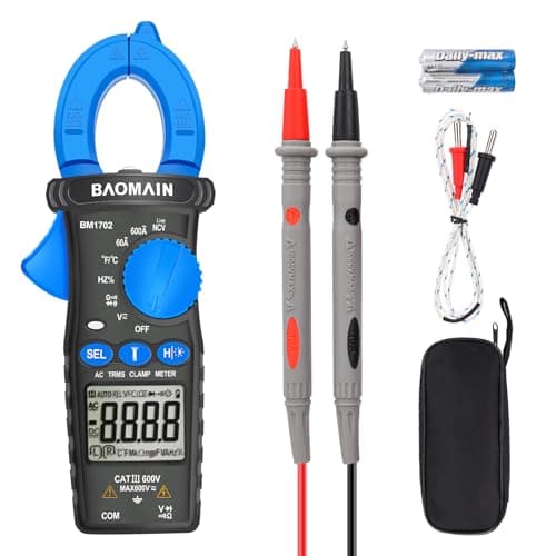 Image of BAOMAIN BM1702 Digital Clamp Meter, T-RMS 6000 Counts AC Current Multimeter, 60A/600A AC Ammeter with AC/DC Voltage, Temperature, NCV, Continuity, Capacitance & Diode Test, Backlight LCD, CE
