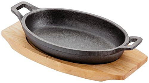 Image of Judge Sizzle & Serve Medium Gratin Dish, Cast Iron Skillet with Wooden Serving Stand, Induction Ready 16cm X 11cm