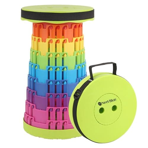 Image of WedDecor Collapsible Telescopic Folding Stool, Heavy-Duty Portable Seat with Max Load 440lb, Adjustable, Lightweight Pop-Up Travel Stool for Camping, Hiking, Garden, BBQ & Home Use - Rainbow Green